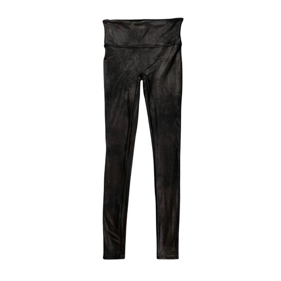 Spanx Leggings Womens Small Black Coated Faux Leather Stretch High Waisted Moto - Picture 1 of 10